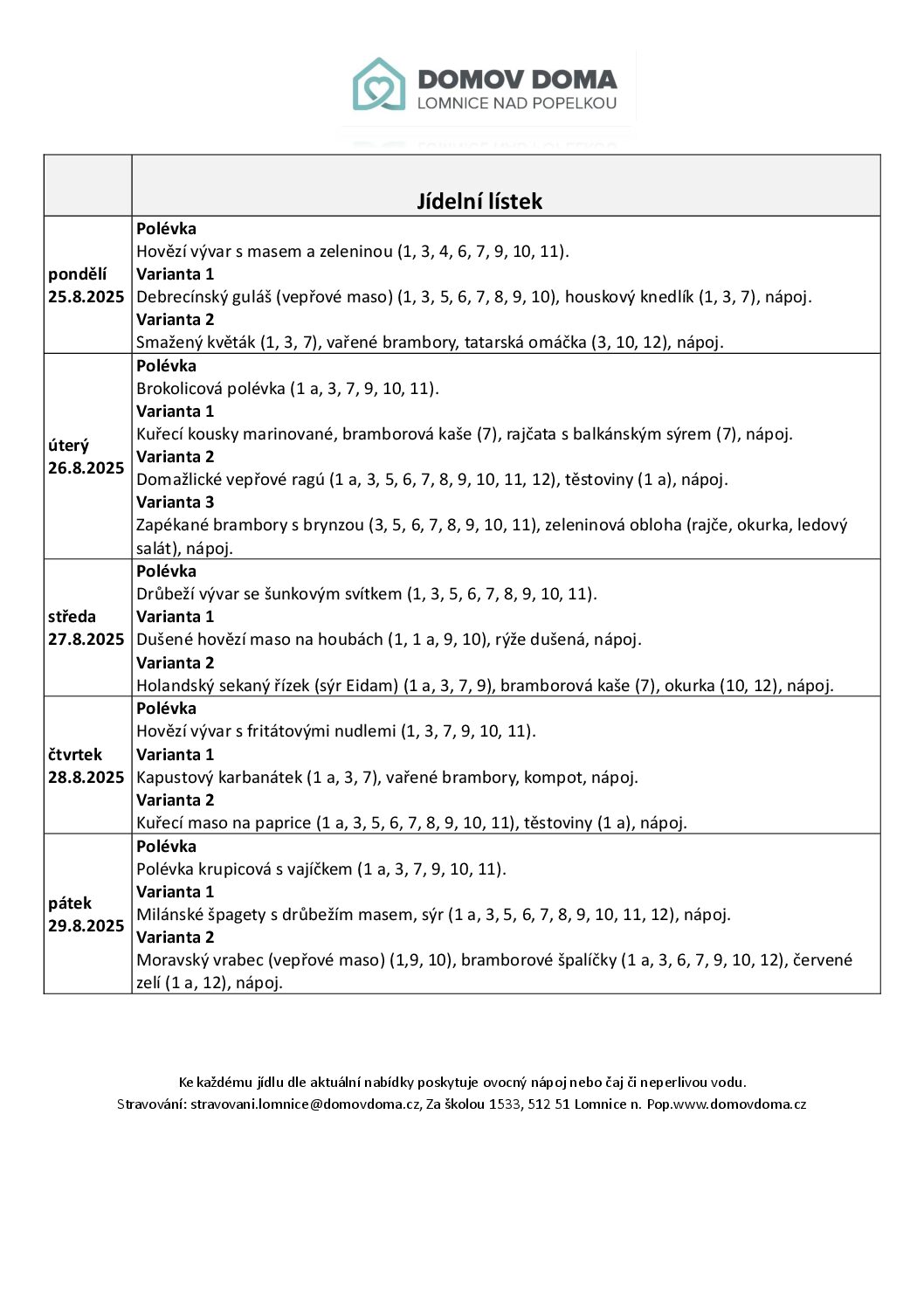 Jídelní lístek 25.8.2025-29.8.2025